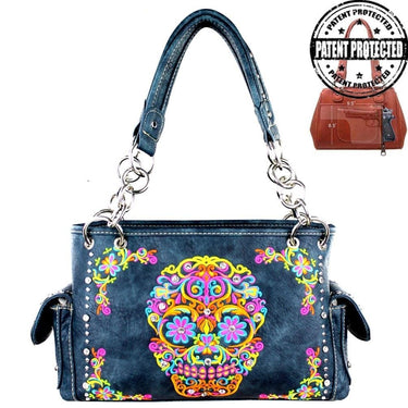 Montana West Handgun Purses Montana West® Sugar Skull Concealed Carry Shoulder Strap Purse NAVY
